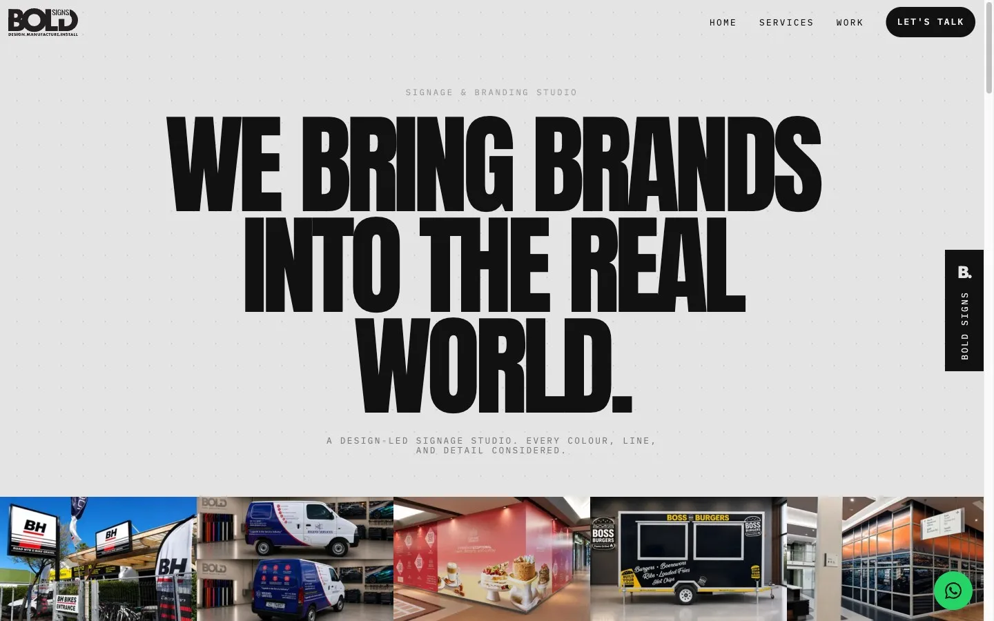 Bold Signs — A gallery-driven website for a Cape Town signage studio, designed to showcase real installations and convert mobile visitors into enquiries.